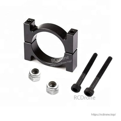 RJX Anodized Aluminum Tube Pipe Clamp, RJX black anodized aluminum tube clamp with circular opening, two hex bolts and two lock nuts for secure mounting