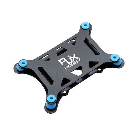RJX anti-vibration flight controller mount plate with four blue rubber dampers and RJX HOBBY logo