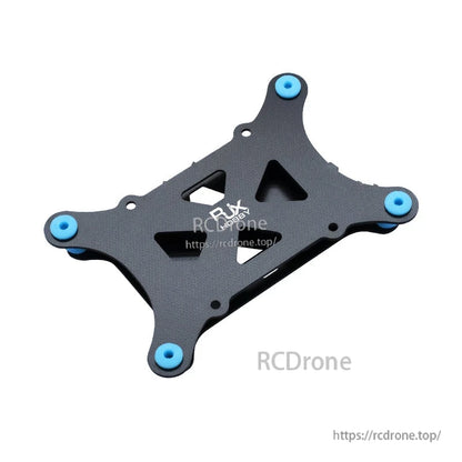 RJX anti-vibration flight controller mount plate with four blue rubber dampers and cutout center