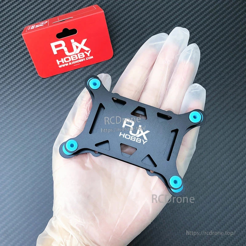 RJX Anti-Vibration Flight Controller Mount, RJX Hobby anti-vibration flight controller mount plate with blue rubber dampers on four corners