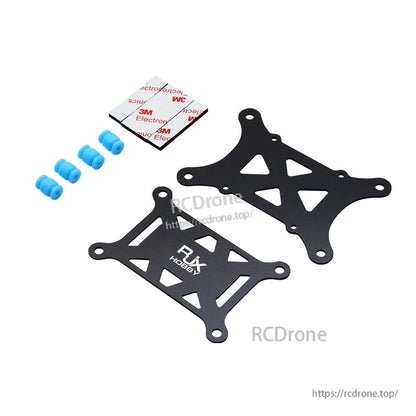 RJX anti-vibration flight controller mount kit with two carbon fiber plates, four blue rubber dampers and 3M pads