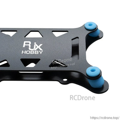 RJX Anti-Vibration Flight Controller Mount, RJX Hobby anti-vibration flight controller mount plate with blue rubber dampers on a black frame