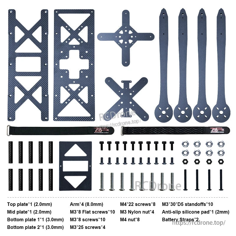 RJX Beam 13-inch carbon fiber FPV drone frame kit with 4 arms, top/mid/bottom plates, standoffs and screws