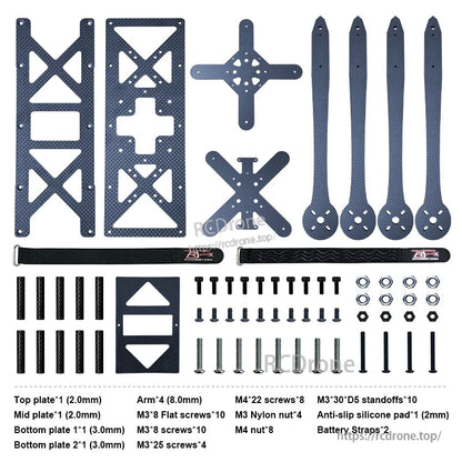 RJX Beam 13-inch carbon fiber FPV drone frame kit with 4 arms, top/mid/bottom plates, standoffs and screws