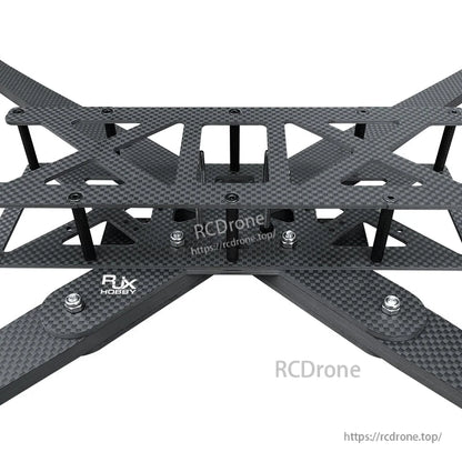 RJX Beam carbon fiber FPV racing drone frame kit with stacked plates, standoffs, and wide quad arms