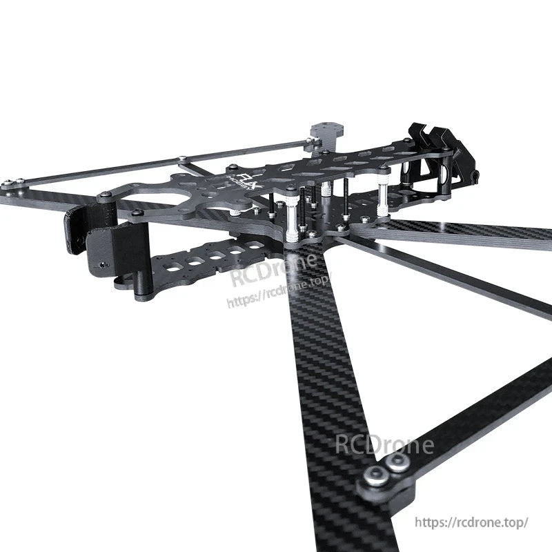 RJX DF13 carbon fiber FPV racing drone frame kit with long arms, stacked plates, and metal standoffs