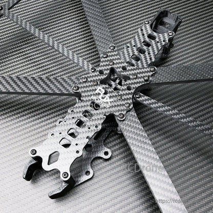 RJX DF13 carbon fiber FPV racing drone frame kit with long arms, CNC plates, and hardware installed