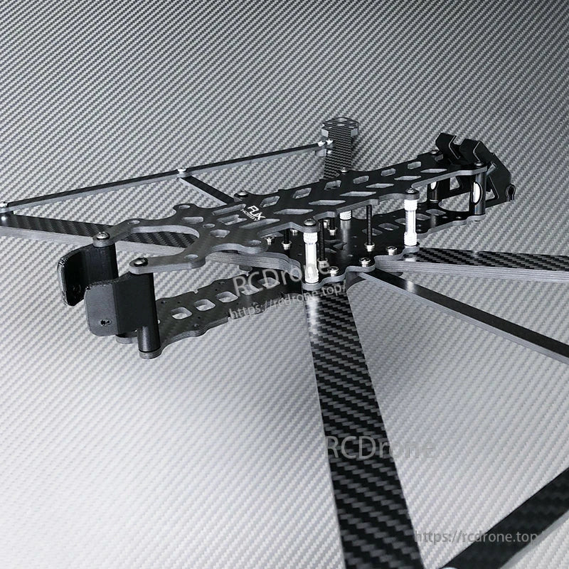 RJX DF13 carbon fiber FPV racing drone frame kit with four arms, top plate standoffs, and front camera mount