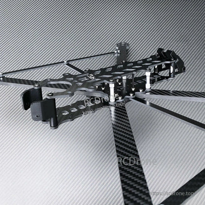 RJX DF13 carbon fiber FPV racing drone frame kit with four arms, top plate standoffs, and front camera mount