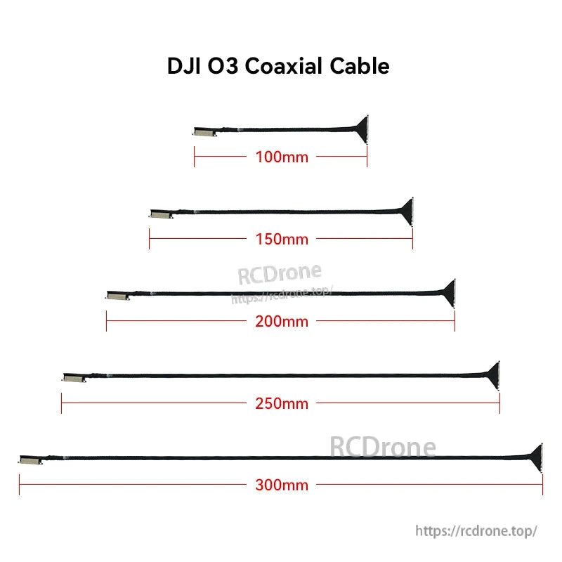 RJX DJI O3 Compatible Coaxial Cable, DJI O3 coaxial cable options in 100mm, 150mm, 200mm, 250mm and 300mm lengths with small connectors