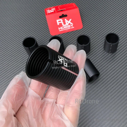 RJX Hobby black diameter-changing adapter sleeve for drone arm tubes, ribbed cylindrical insert with packaging