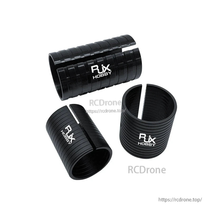 RJX Hobby split adapter sleeve for reducing arm tube diameter, black ribbed ring insert