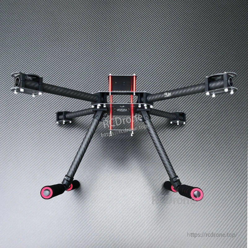 RJX F450 Carbon Fiber Frame Kit (RJX Hobby), RJX F450 carbon fiber quadcopter frame kit with four arms, center plate, and tall landing gear with red accents