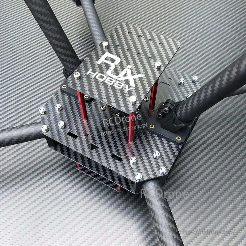 RJX F450 Carbon Fiber Frame Kit (RJX Hobby), RJX Hobby F450 carbon fiber quadcopter frame kit with RJX top plate, red standoffs and motor arms