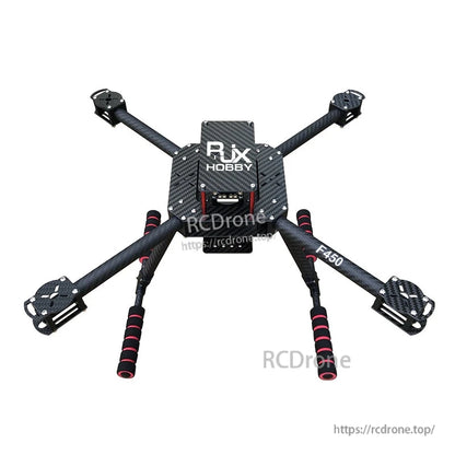RJX F450 Carbon Fiber Frame Kit (RJX Hobby), RJX Hobby F450 carbon fiber quadcopter frame kit with four arms, center plates, and landing skids