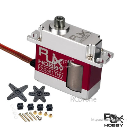 RJX FS0390HV Mini Servo, RJX Hobby mini servo with metal case and spline output shaft, plus servo horns and mounting screws