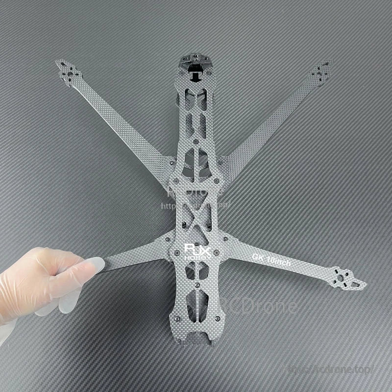 RJX GK 10-inch carbon fiber FPV racing drone frame kit with X-style arms and included TPU parts