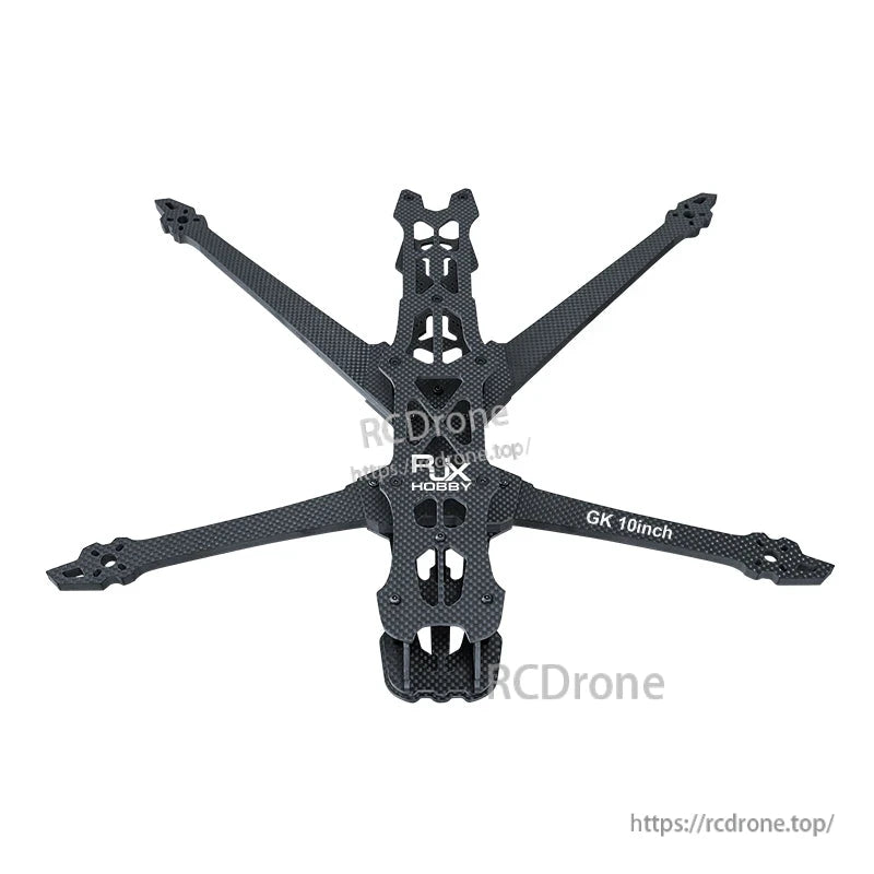 RJX GK 10-inch carbon fiber FPV racing drone frame in X layout with long arms and center mounting cutouts