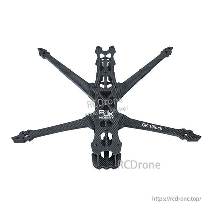 RJX GK 10-inch carbon fiber FPV racing drone frame in X layout with long arms and center mounting cutouts