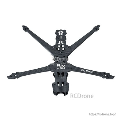 Top view of RJX GK 10inch carbon fiber quadcopter frame with X arms and center plates