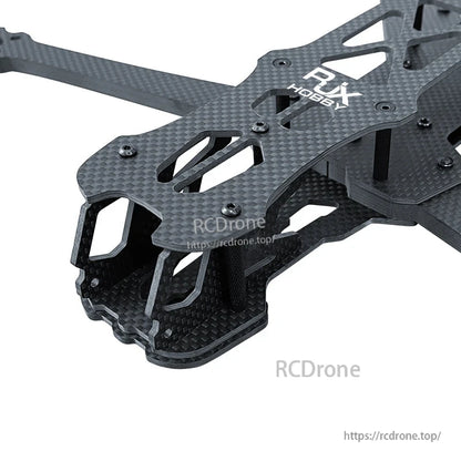 RJX GK carbon fiber FPV racing drone frame kit with RJX Hobby top plate, standoffs, and arm cutouts
