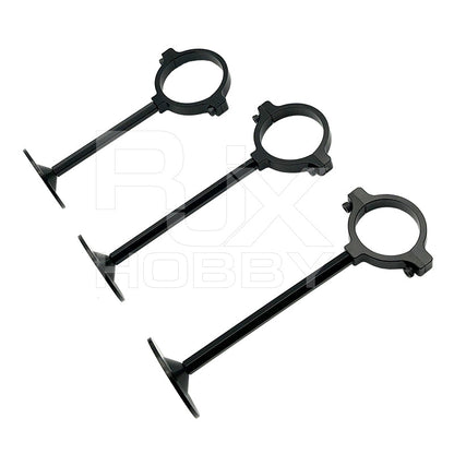 Three black RJX GPS bracket holder mounts with circular clamp rings and long standoff arms with flat bases