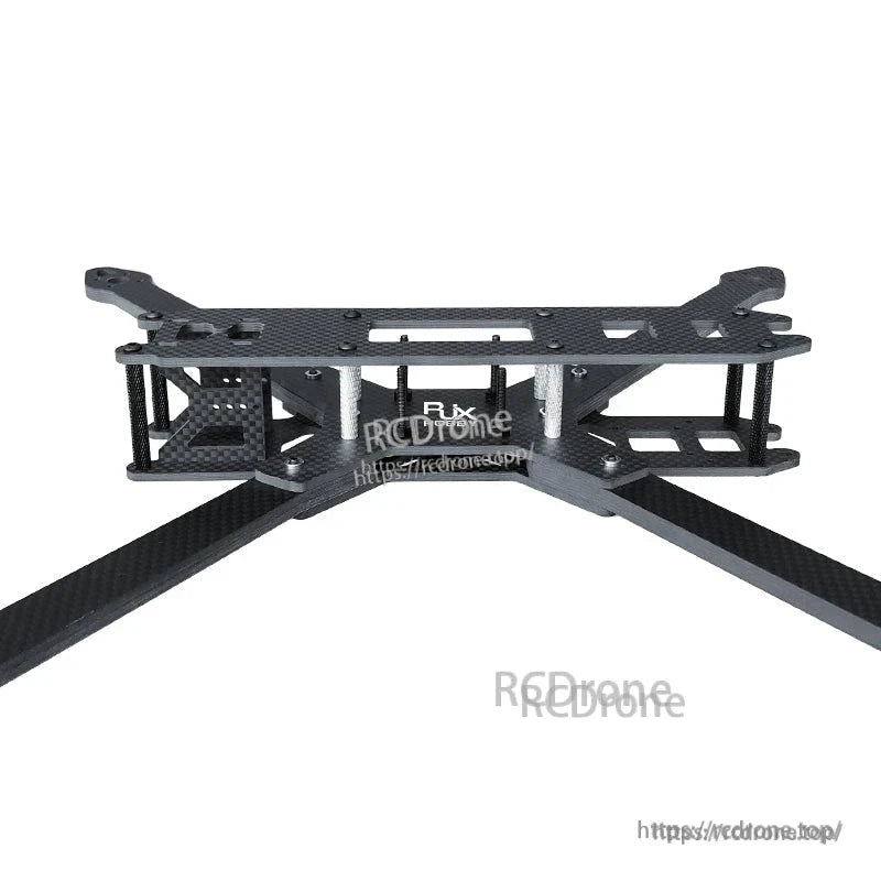 RJX LK 10-inch carbon fiber FPV racing drone frame kit side view with top plate, standoffs, and long arms