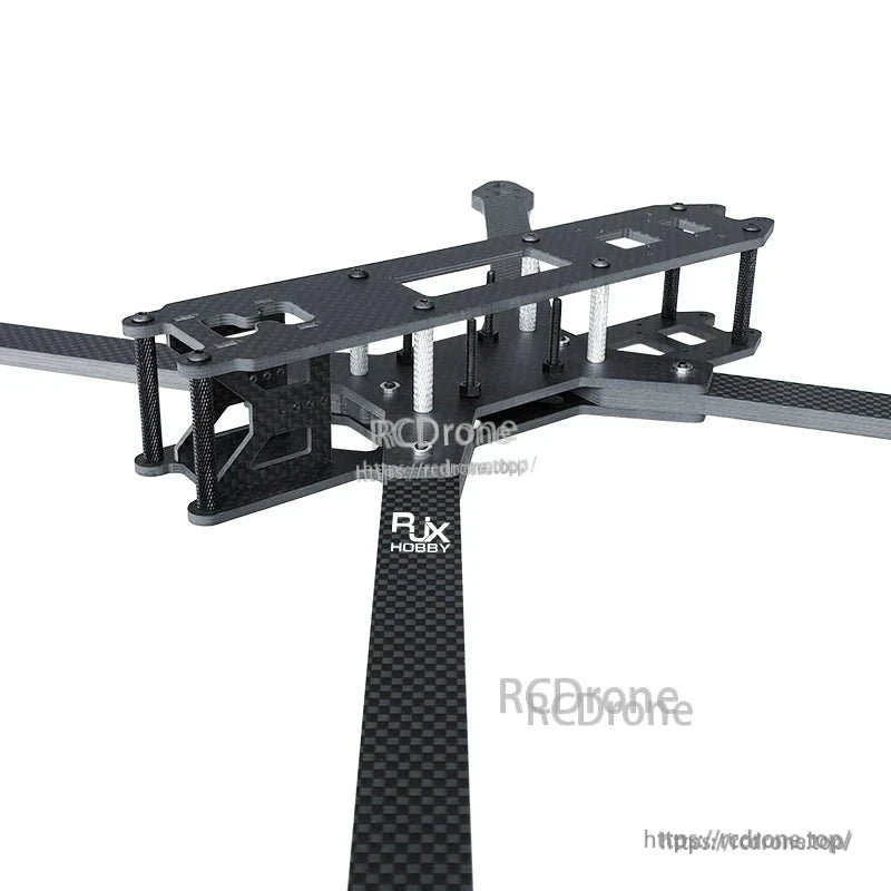 RJX 10-inch carbon fiber FPV racing drone frame kit with long arms, stacked top plates, and standoffs