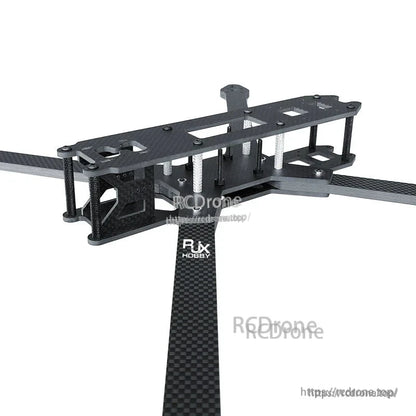 RJX 10-inch carbon fiber FPV racing drone frame kit with long arms, stacked top plates, and standoffs