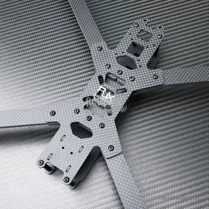 RJX LK 10-inch carbon fiber FPV drone frame kit plates with cutouts, mounting holes, and installed screws