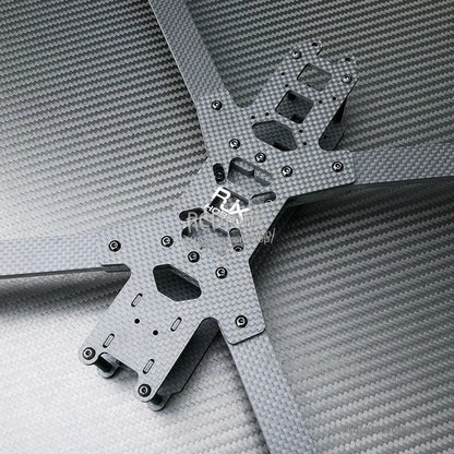 RJX LK 10-inch carbon fiber FPV drone frame kit plates with cutouts, mounting holes, and installed screws