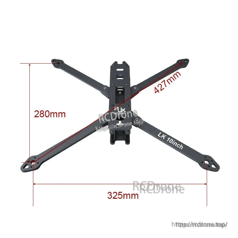 RJX LK 10inch carbon fiber FPV drone frame kit in X layout with 427mm diagonal and 325mm x 280mm dimensions