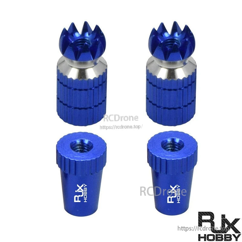 RJX M3 Thread Transmitter Gimbal Stick, RJX Hobby blue aluminum M3 threaded transmitter gimbal stick ends with knurled grip and crown tops