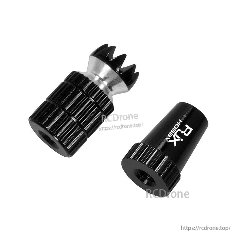 RJX M3 Thread Transmitter Gimbal Stick, RJX RX Hobby M3 threaded transmitter gimbal stick ends, black knurled aluminum with silver spiked top
