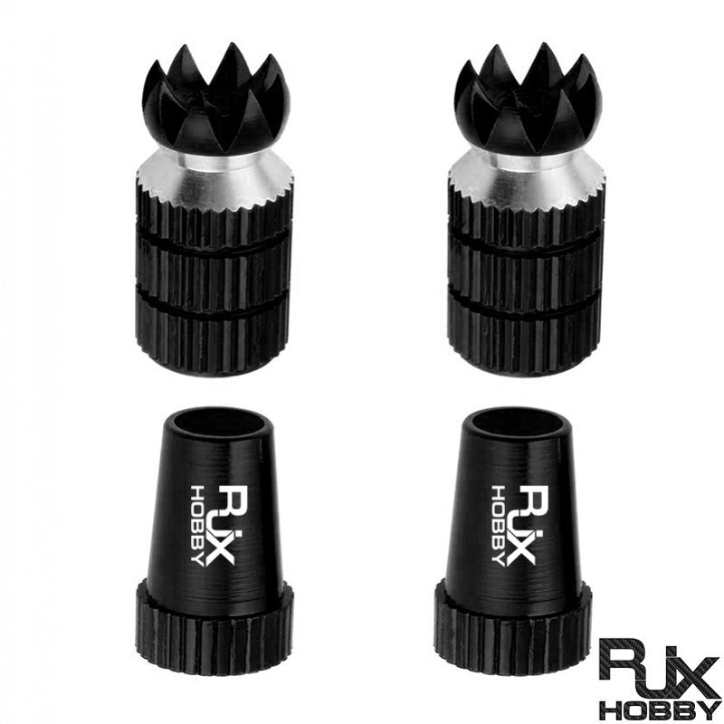 RJX M3 thread transmitter gimbal stick set with knurled grip, black aluminum caps and lotus-style tops