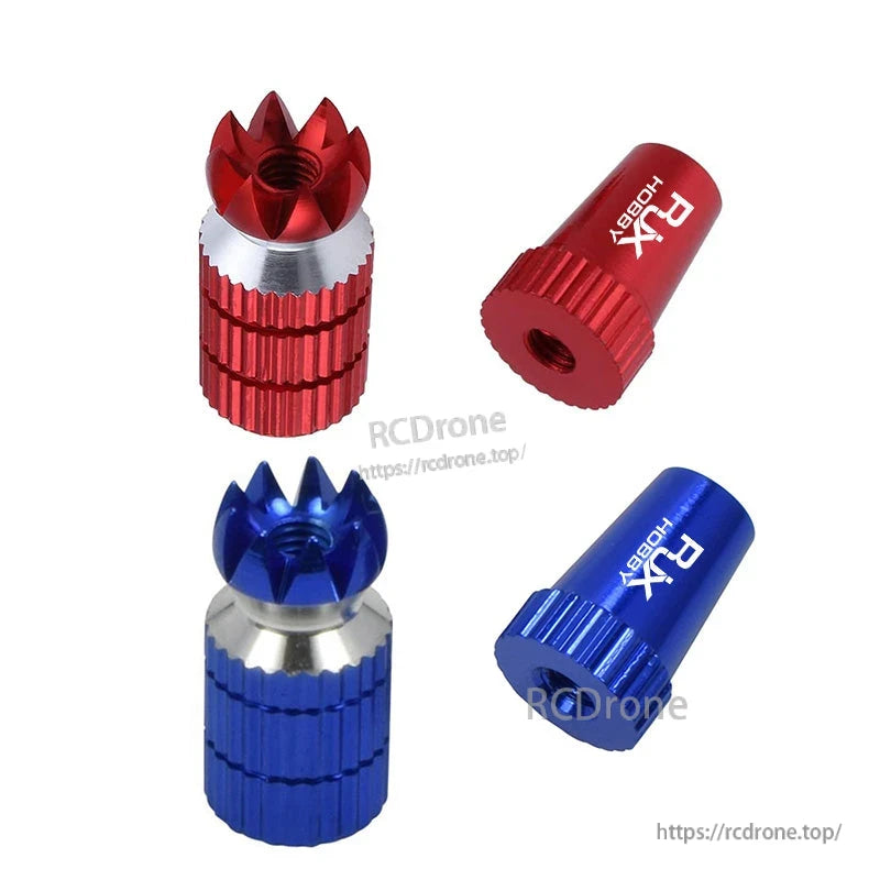 RJX M3 Thread Transmitter Gimbal Stick, RJX Hobby M3 threaded aluminum transmitter gimbal stick ends with knurled grip in red and blue