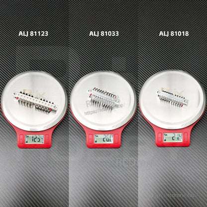 Wire rope vibration isolators on digital scales labeled ALJ 81123, ALJ 81033 and ALJ 81018 with weights