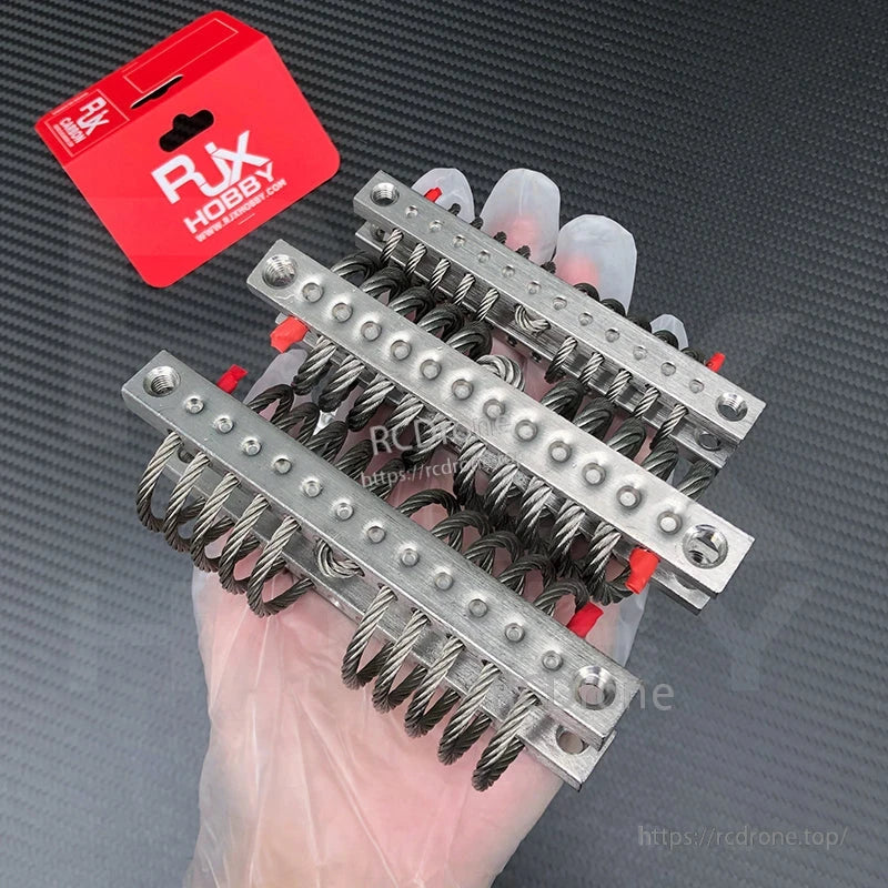 RJX Hobby steel wire rope vibration isolator set with four metal gimbal dampeners and threaded mount holes