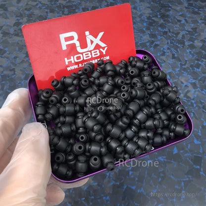 RJX Main Control Damper Shock Absorbing Ball, RJX Hobby black rubber damper balls for main control shock absorption, bulk pack in metal tin