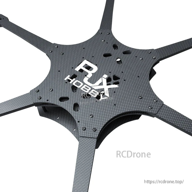 RJX Mark4 carbon fiber 6-arm FPV drone frame center plate with wide arms and pre-drilled mounting holes