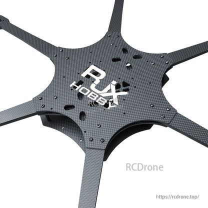 RJX Mark4 carbon fiber 6-arm FPV drone frame center plate with wide arms and pre-drilled mounting holes