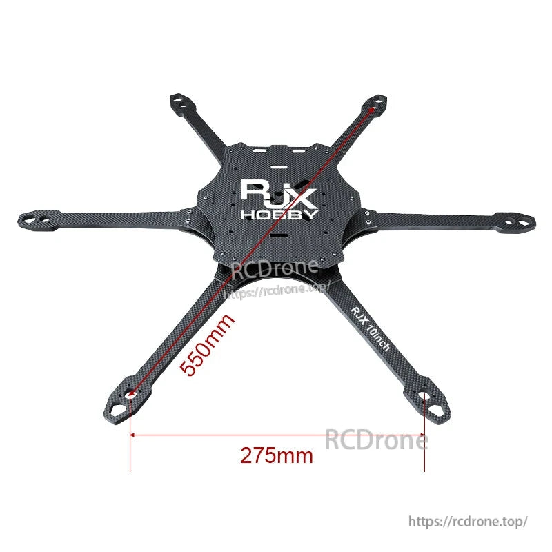 RJX carbon fiber 6-arm FPV drone frame plate with RJX HOBBY logo and 550mm x 275mm dimensions