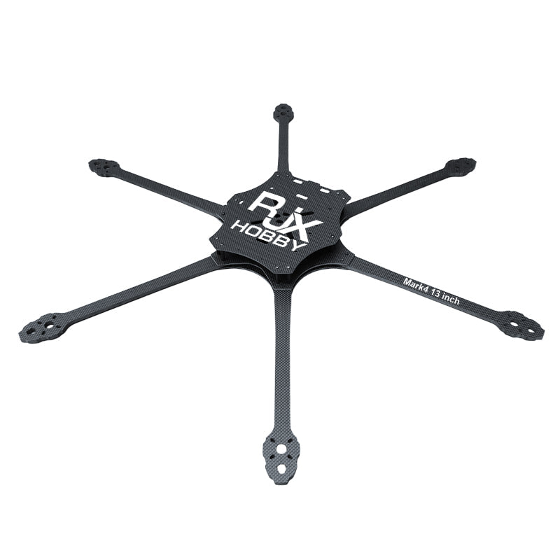 RJX Mark4 13 inch carbon fiber FPV drone frame kit with six arms and central RJX Hobby plates
