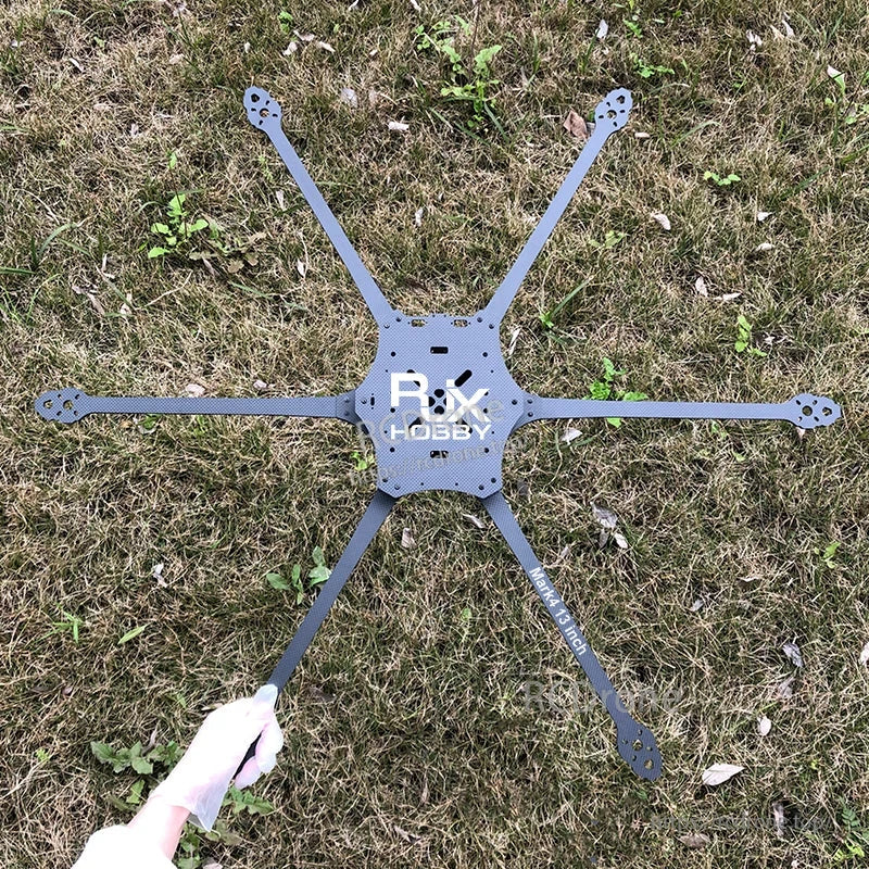 RJX Mark4 13-inch 6-arm carbon fiber FPV drone frame plate with extended arms and mounting holes