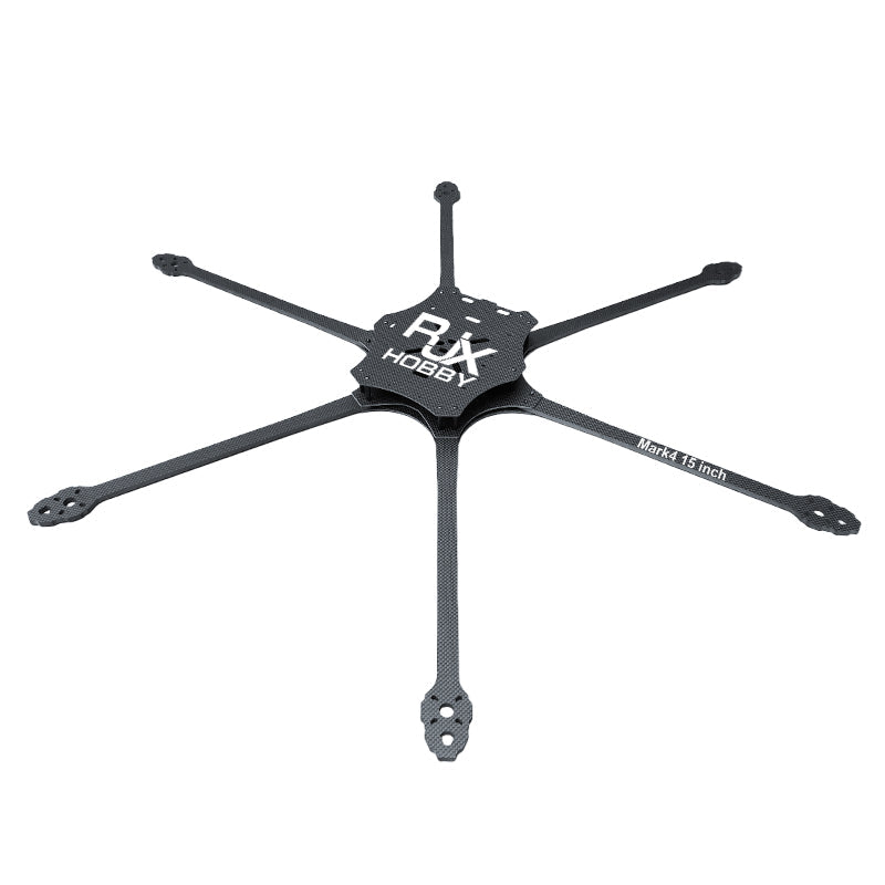 RJX Mark4 15-inch carbon fiber 6-arm FPV drone frame plate with RJX HOBBY logo and motor mount ends