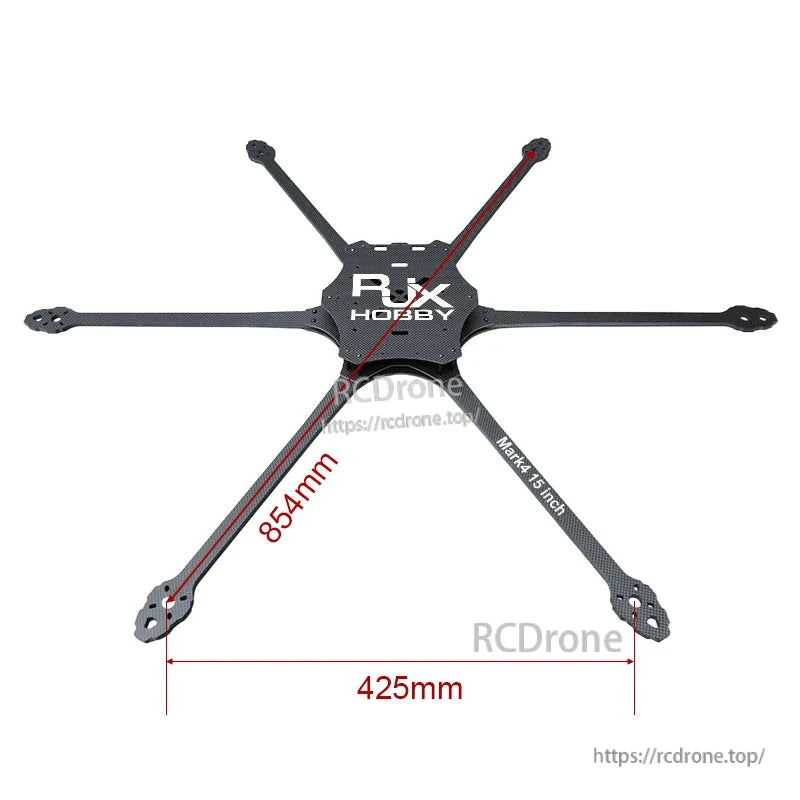 RJX Mark4 15-inch carbon fiber 6-arm drone frame plate with 425mm width and 854mm diagonal measurement