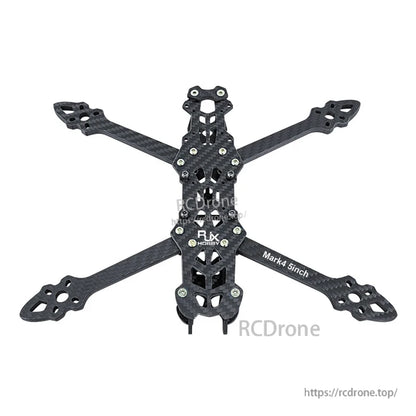 RJX Mark4 5-inch carbon fiber FPV racing drone frame kit with X arms, motor mounts, and center plates