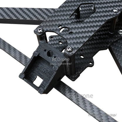 Carbon fiber quadcopter drone frame kit with 4 arms, top plate standoffs, and front camera mount