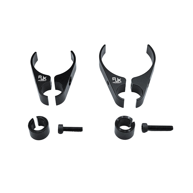 RJX Hobby plastic water pipe clamp set with snap-on tube brackets, split ring spacers, and bolts
