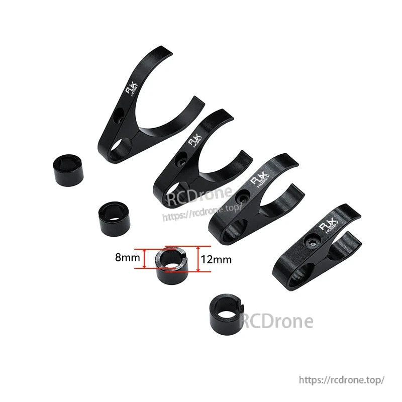 RJX plastic water pipe clamp with reducer inserts, black mounts for carbon fiber tube and 8mm/12mm sleeves